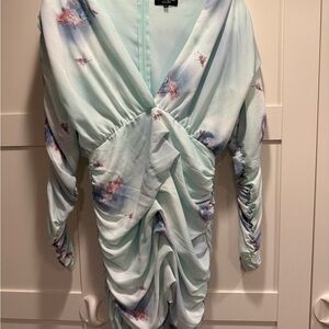 Floral Ruched Dress in Light Blue